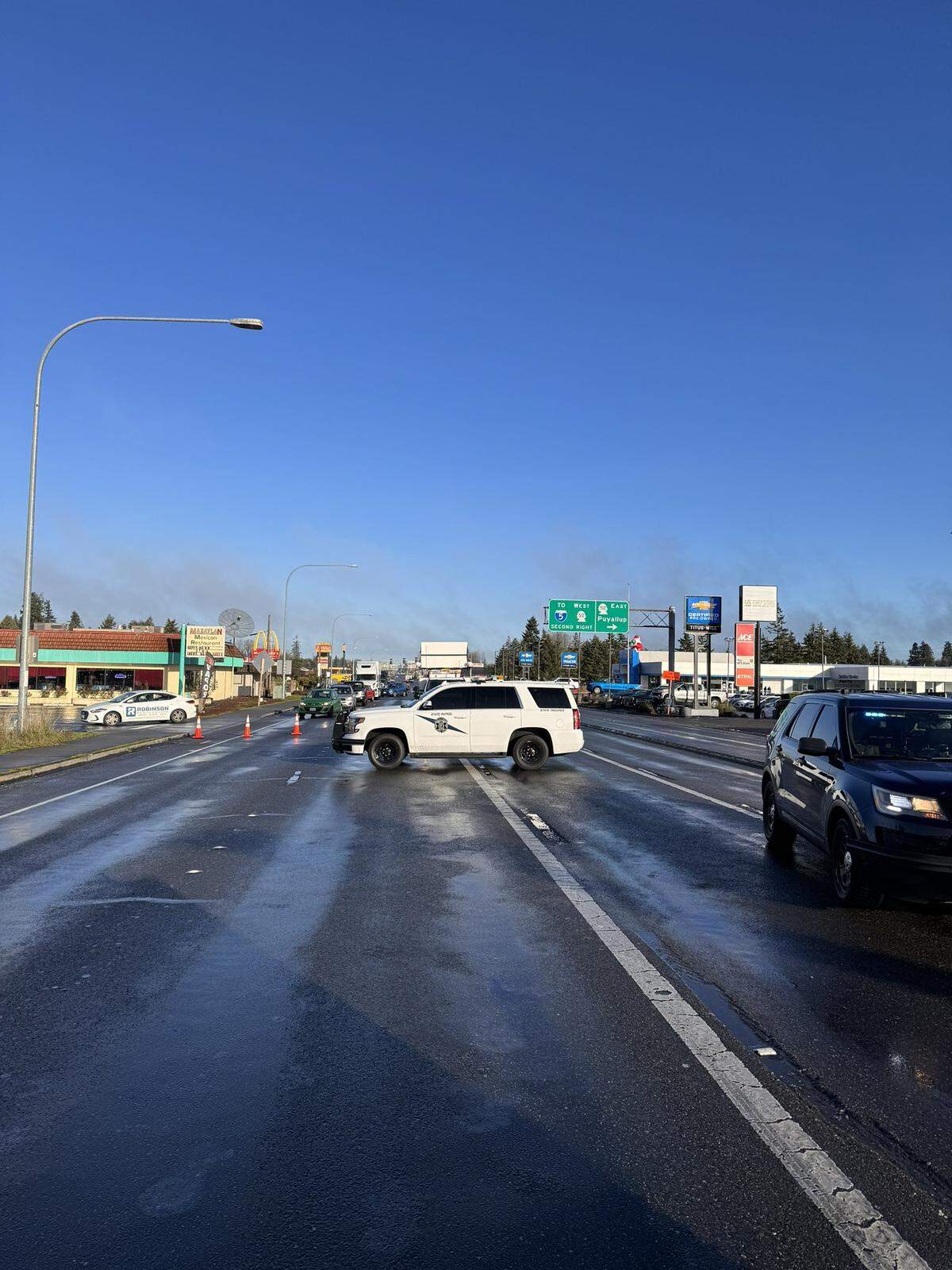 A crash in Parkland is blocking an intersection on state Route 7.