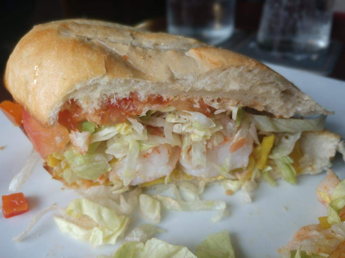A boiled shrimp po’ boy sandwich on the menu at Doyle’s Public House in Tacoma.