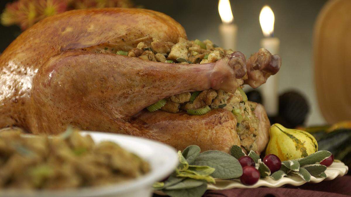 A Thanksgiving turkey with stuffing.