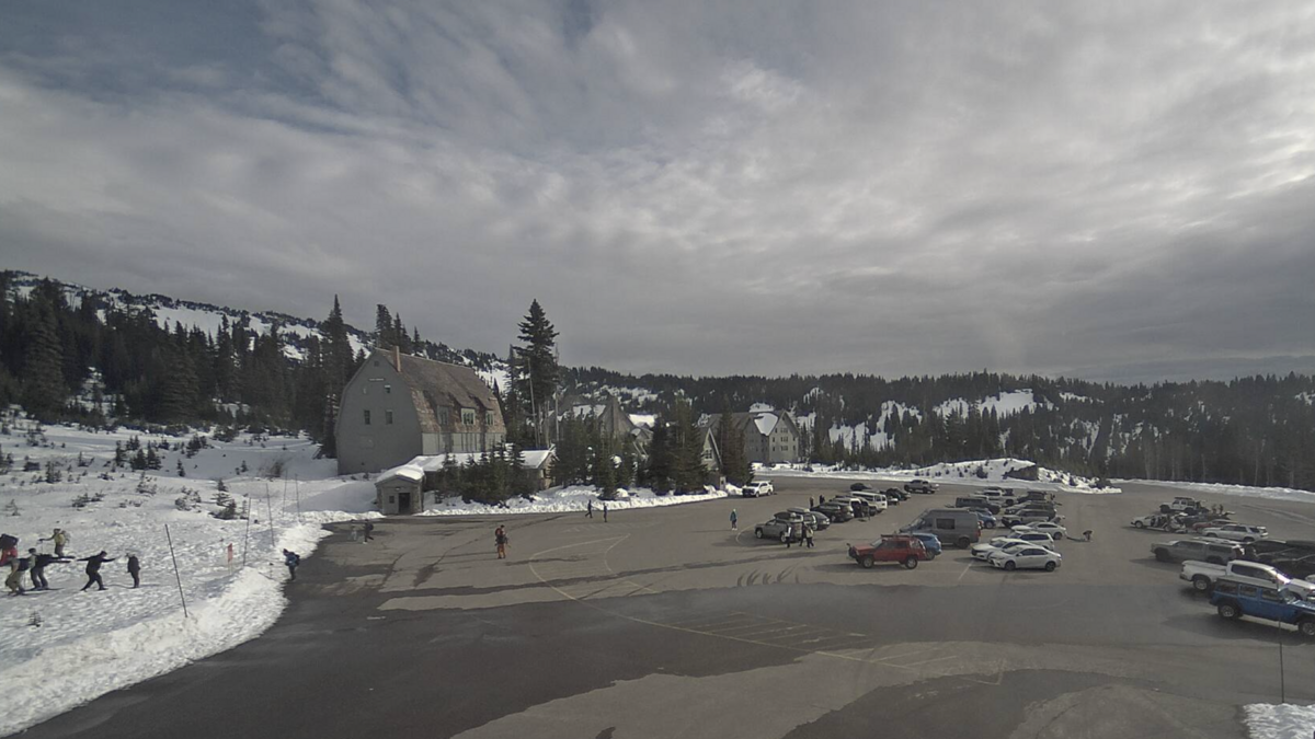 There was a hint of sun and blue sky at the upper level parking lot Saturday morning looking east from the Jackson Visitor Center in the Paradise area of Mount Rainier National Park.