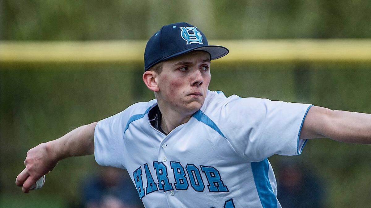 Tides pitcher Owen Wild stepped up to the mound in the 6th inning during the first game of the Gig Harbor vs. Peninsula baseball doubleheader at Sehmel Homestead Park on Monday, April 16, 2018. The Tides win 5-2.