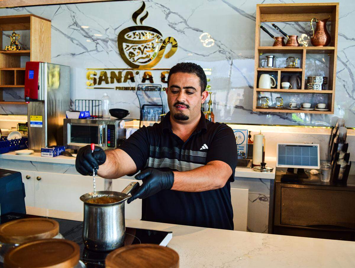Sana’a Cafe, among the first Yemeni coffee and tea shops in Washington state, is now open at 2505 S. 38th St. in Tacoma. Gamal Alaqel is visiting from Los Angeles to train the staff.