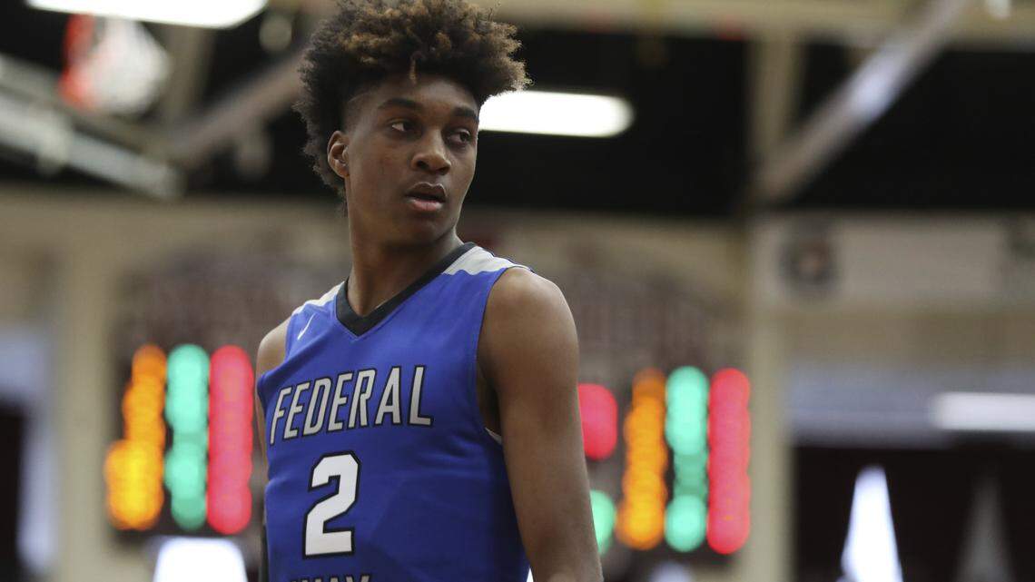 Federal Way’s Jaden McDaniels #2 in action against the Ranney School during a high school basketball game at the Hoophall Classic, Monday, January 21, 2019, in Springfield, MA. (AP Photo/Gregory Payan)
