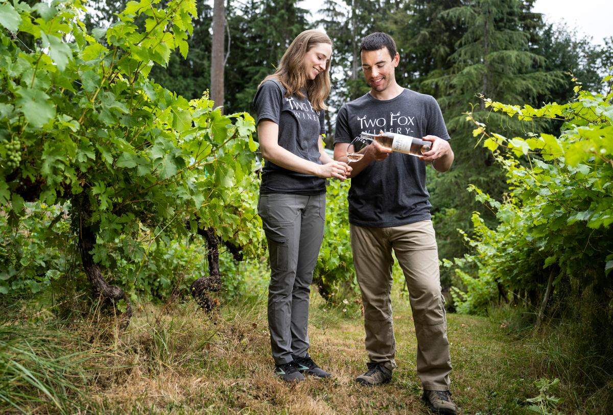 Tedra and Kyle Hett swapped a beautifully gardened house in Tacoma for 15 acres in Lakebay, where they debuted their Two Fox Winery tasting room in June.