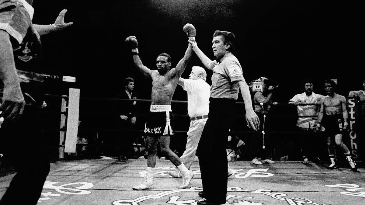 Winner and still champion Rocky Lockridge from Maple Shade N.J. retains his title in a 11th round TKO against challenger Tae-Jin Moon from Korea. The bout was held at the Sullivan arena on June 12, 1984 in Anchorage, Alaska. (AP Photo/David Predeger)
