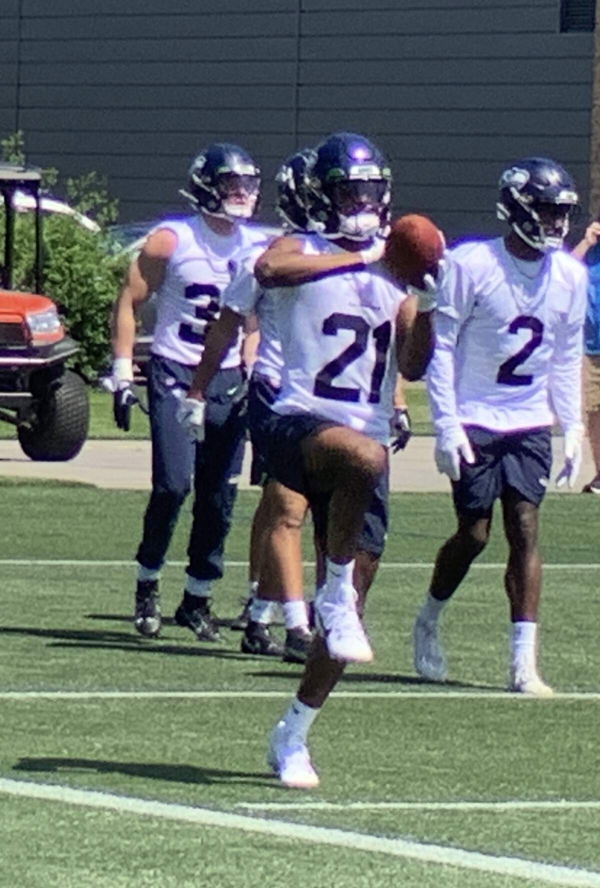 Top draft choice Devon Witherspoon on the first day of Seahawks rookie minicamp at the Virginia Mason Athletic Center in Renton, May 12, 2023.
