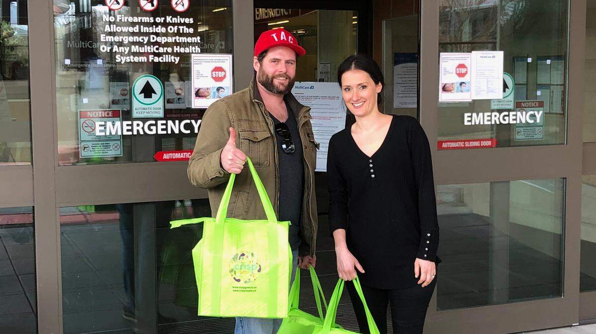 Sean Guay and Corie Cameron of Crisp Greens in Tacoma have been delivering meals to health care workers during the COVID-19 pandemic. This venture has kept their business alive during the COVID-19 pandemic, as they sign a lease on a second location in downtown Tacoma.