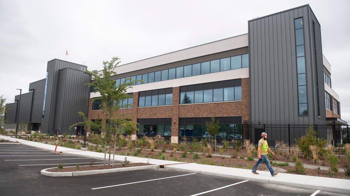 The new 74,528-square-foot South Sound 911 regional dispatch center under construction in Tacoma, Washington, shown on Thursday, July 15, 2021.