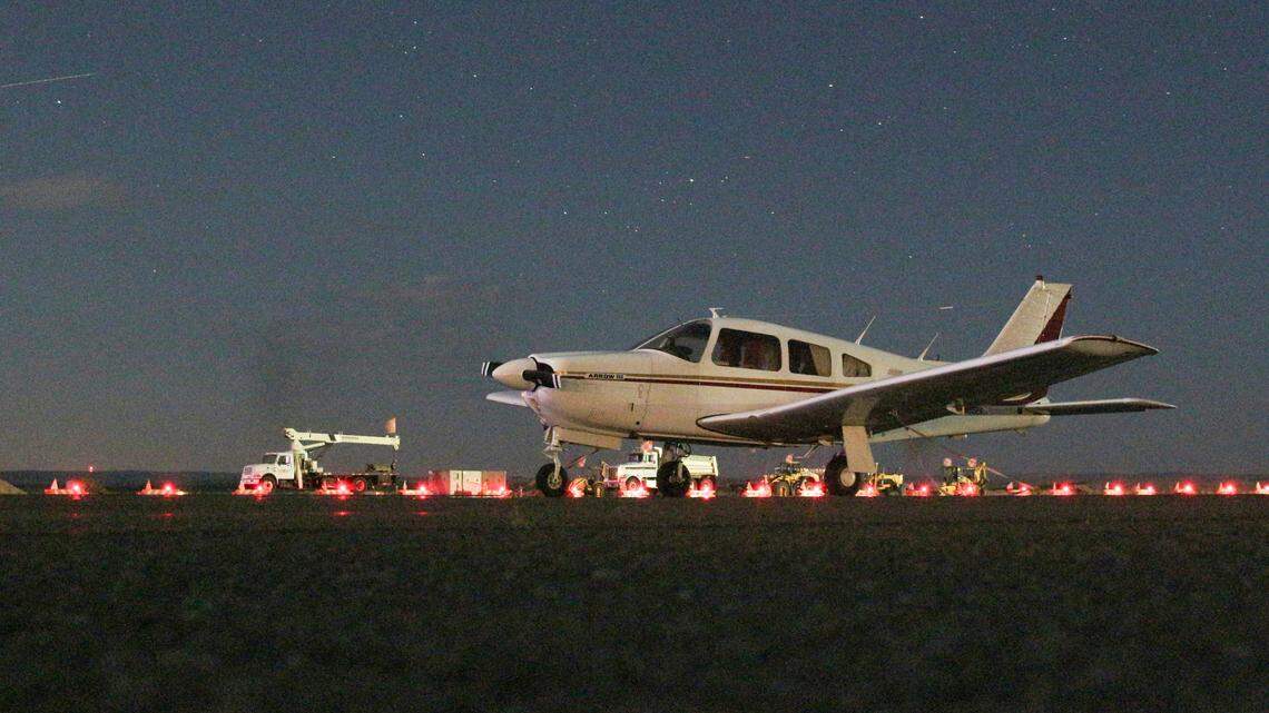 This file photo shows an airplane. The aircraft pictured is unrelated to the plane flown by the pilot whose eyes were damaged by a laser beam.