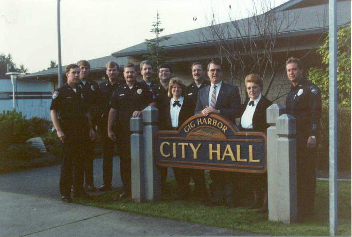 Gig Harbor Police Chief Kelly Busey stands on the far left of a department photo from 1993.