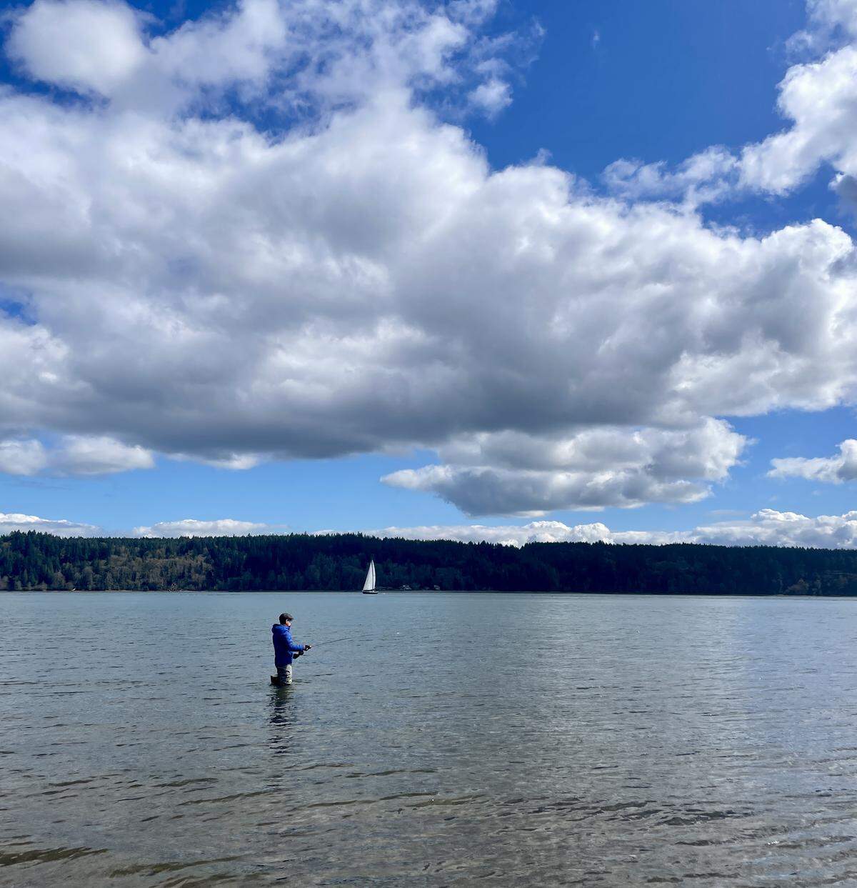 Cole Kennaly from Gig Harbor Fly Shop casting at Olalla Bay.