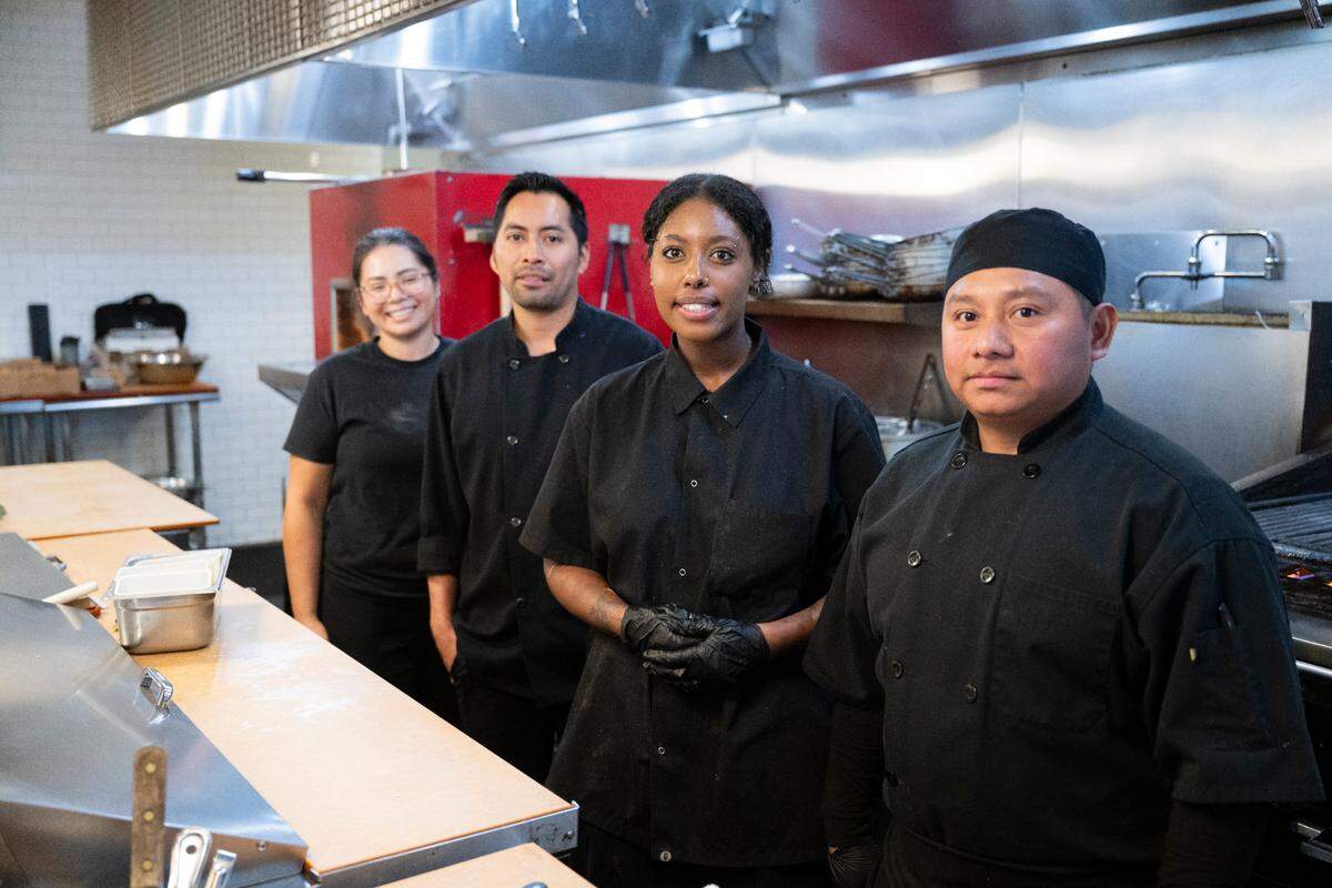 Plattner and McManus attribute their success to their customers, their staff and the culture. In the kitchen on Oct. 30, from left: Nancy Maldonado, Benjamin Perez, Yahbi Kaposi and sous chef Jorge Balam-Chuc.