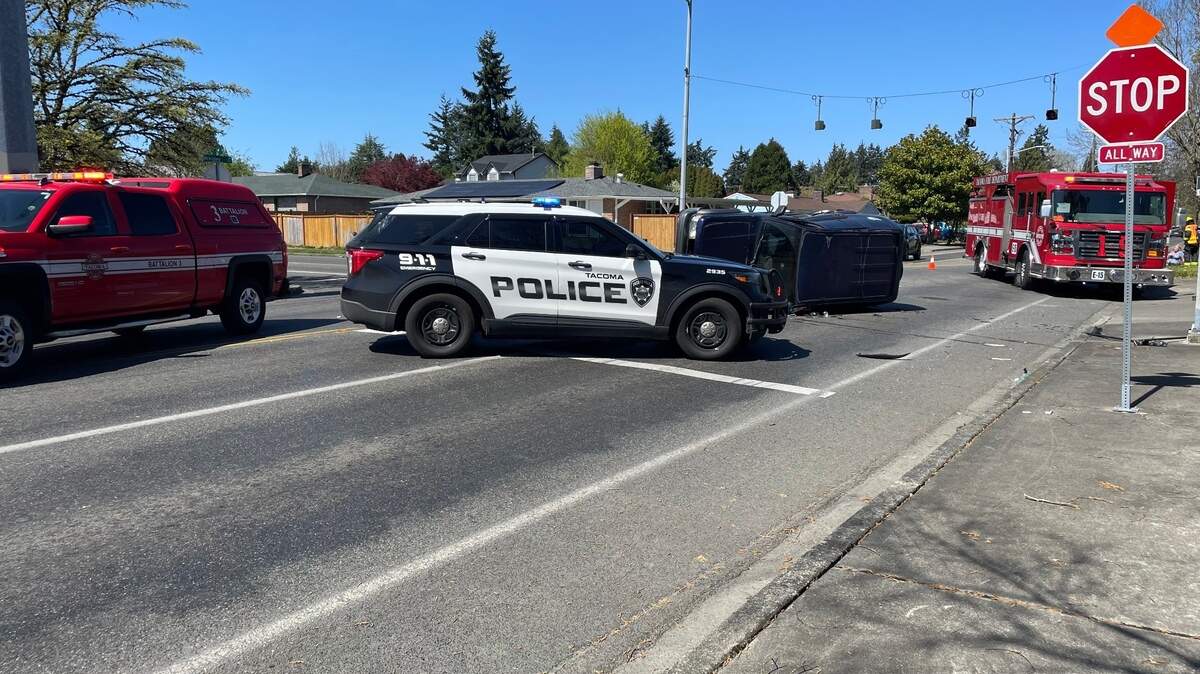 A crash between two vehicles in Tacoma has partially blocked the roadway at East 84th and McKinley Avenue on April 16, 2025.