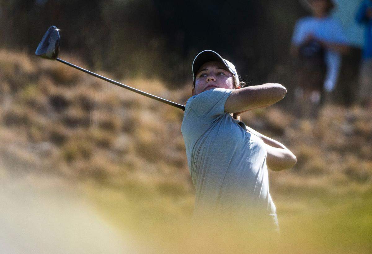 Kate Barber from Savannah, Georgia tees the ball while competing at the 122nd U.S. Women’s Amateur Championship at Chambers Bay Golf Course in University Place on Aug. 8, 2022.