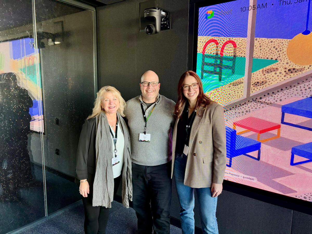 Peninsula School District educators Heather Whyte, Dave Stitt and Kayla Frank (left to right) traveled to New York for the culmination of their Google AI+Edu fellowship Jan. 8-10, 2025.