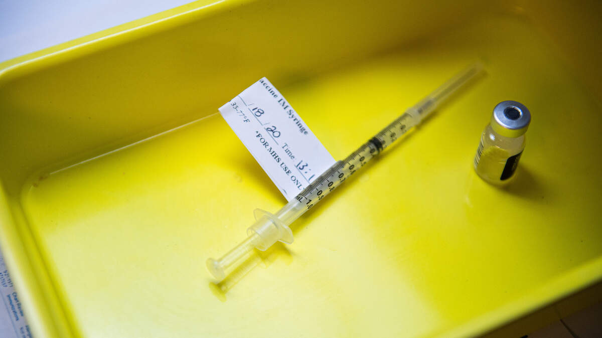 A syringe containing the Pfizer COVID-19 vaccine at MultiCare Tacoma General Hospital in Tacoma, Wash., on Friday, Dec. 18, 2020.