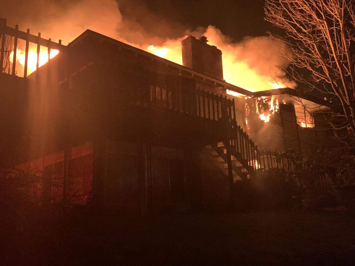 Crews from Tacoma Fire Department battled eight fires Tuesday night and early Wednesday morning, including this fire at a single-family home in the 4600 block of North Gove Street. Police said the fires are being investigated as arson.