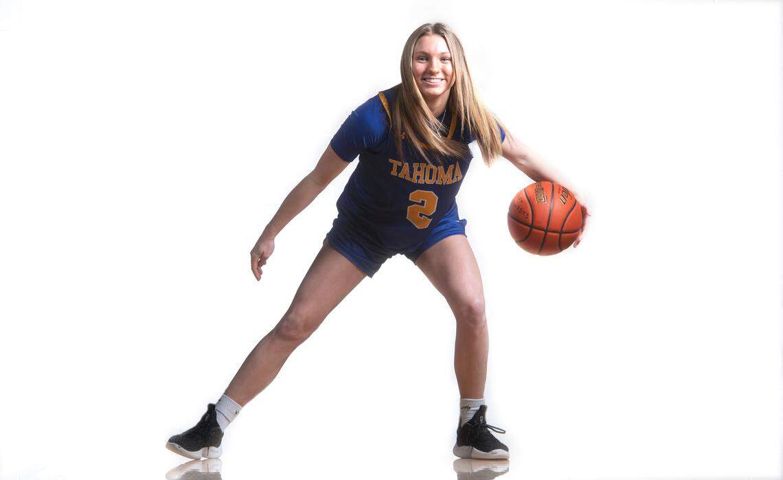 is one of six players named to The News Tribune’s All Area Girls Basketball Team. She is photographed at Curtis High School in University Place, Washington, on Saturday, March 11, 2023.