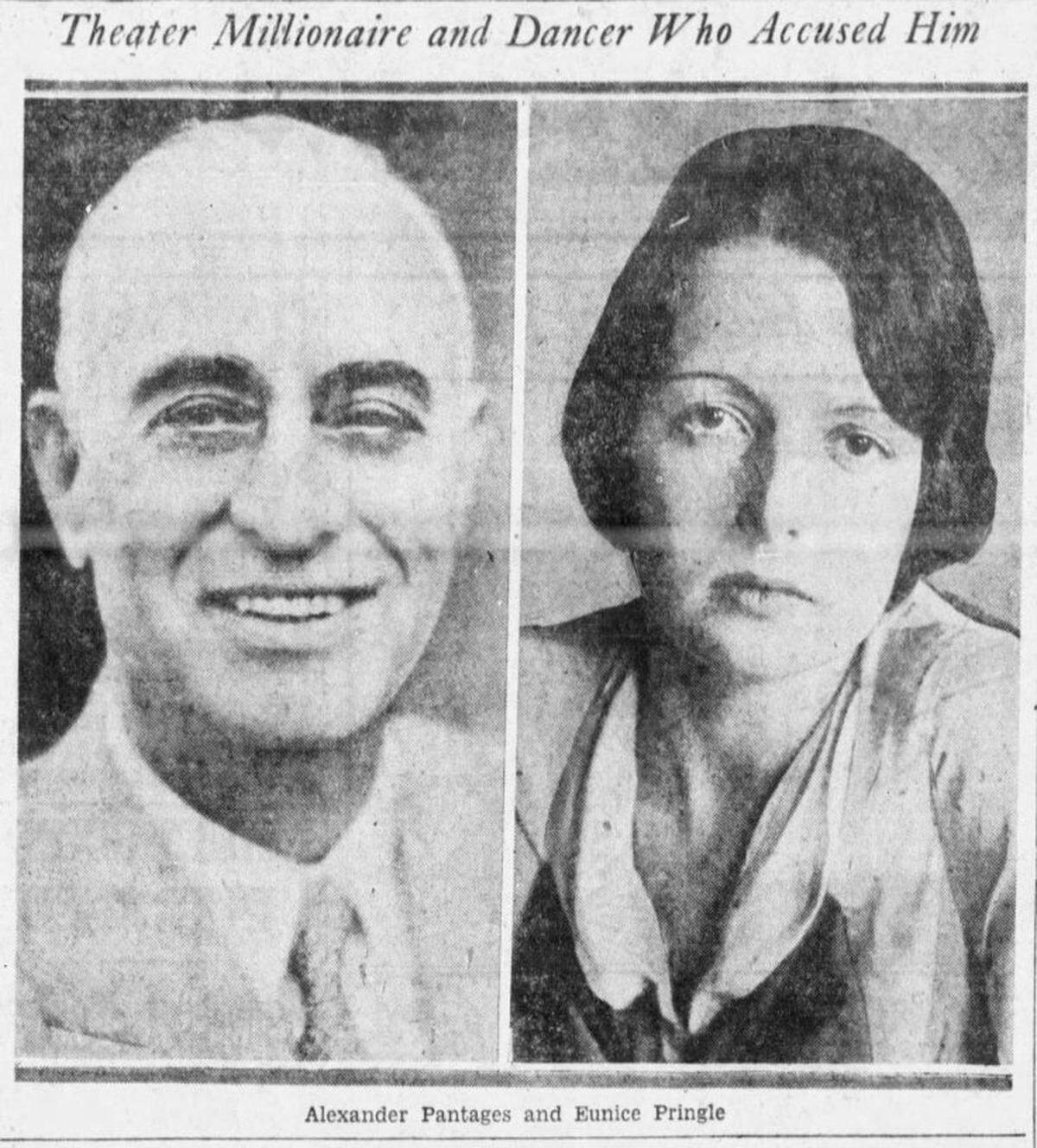 An archival photo of Alexander Pantages, the namesake of the Pantages Theater, and Eunice Pringle.