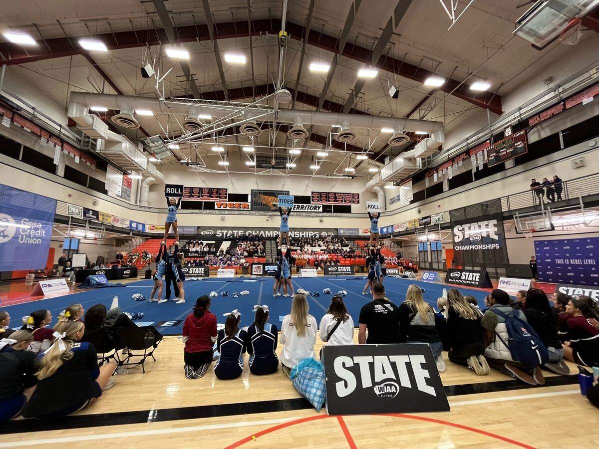 The Gig Harbor High School cheer team takes home a state trophy.&nbsp;