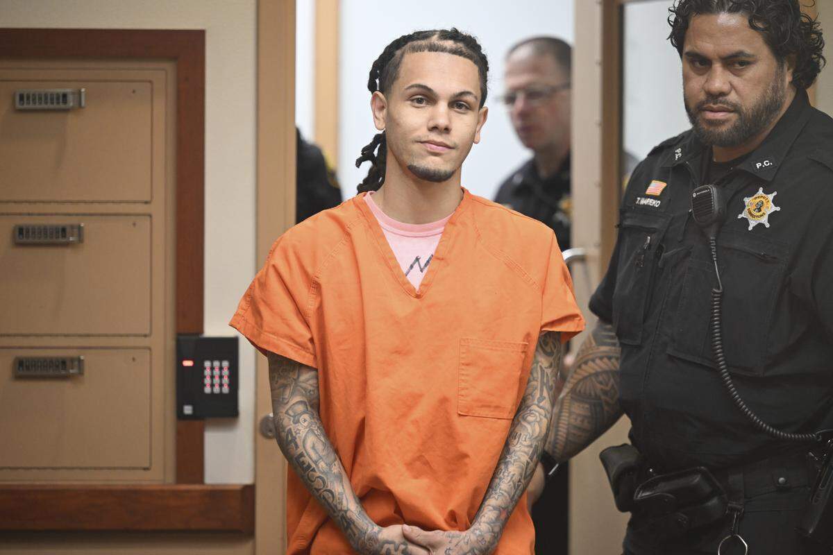 Kai Domonic Butler, 29, is arraigned on charges related to the 2024 death of his former girlfriend, Tashylah Combs, on Thursday, April 2, 2026, at Pierce County Superior Court in Tacoma. Butler is charged with second-degree murder, first-degree manslaughter, second-degree assault, fourth-degree assault, unlawful imprisonment and first-degree criminal mistreatment.