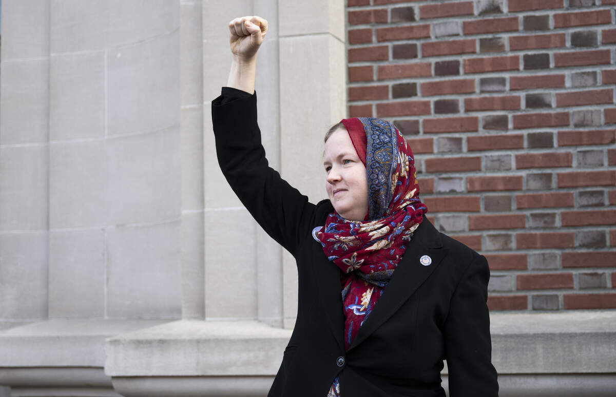 Melissa Chaudhry, wife of Mohammad Zahid Chaudhry, a U.S. Army veteran, reacts to a judge ordering Zahid be released from the NW ICE  Processing Facility, at U.S. District Court on Monday, Dec. 22, 2025, in Tacoma, Wash.