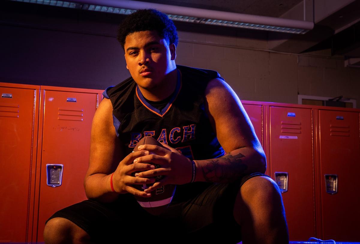 Rainier Beach High School’s Nathaniel Kalepo will play at The University of Washington next year. Photographed at Rainier Beach High School in Seattle, Wash., on Thursday, Jan. 24, 2019.