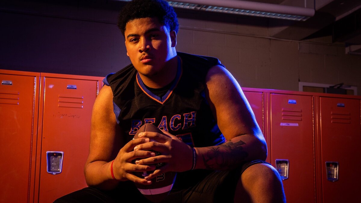 Rainier Beach High School’s Nathaniel Kalepo will play at the University of Washington next year. Photographed at Rainier Beach High School in Seattle, Wash., on Thursday, Jan. 24, 2019.
