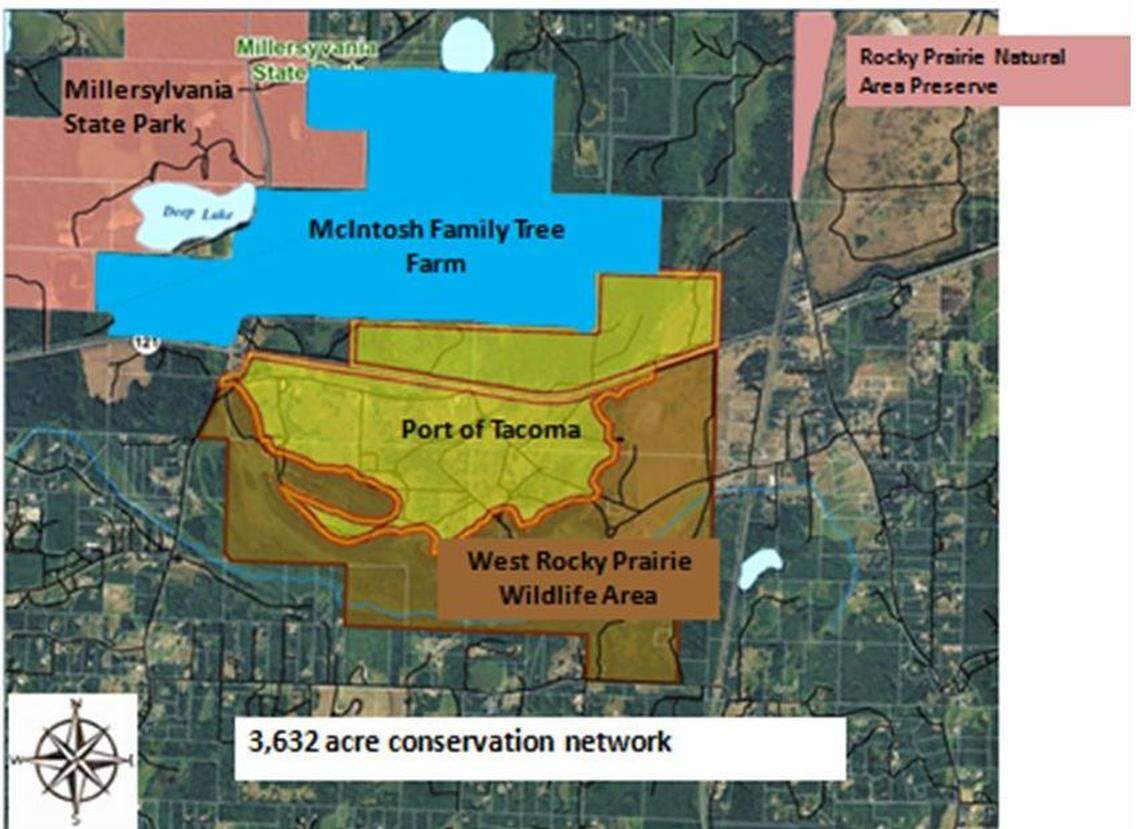 A map distributed by the Black Hills Audobon Society and Washington Department of Fish and Wildlife shows the Port of Tacoma property in contrast to the surrounding area.