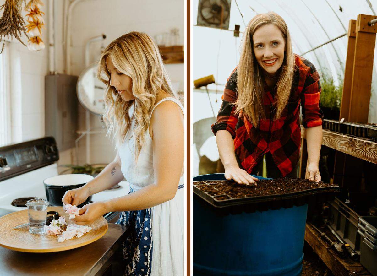 Kelly (left) ran a mobile cocktail cart, where she began to use ingredients from Cunningham’s family farm. They launched Simple Goodness Sisters, the syrup business, in 2018.