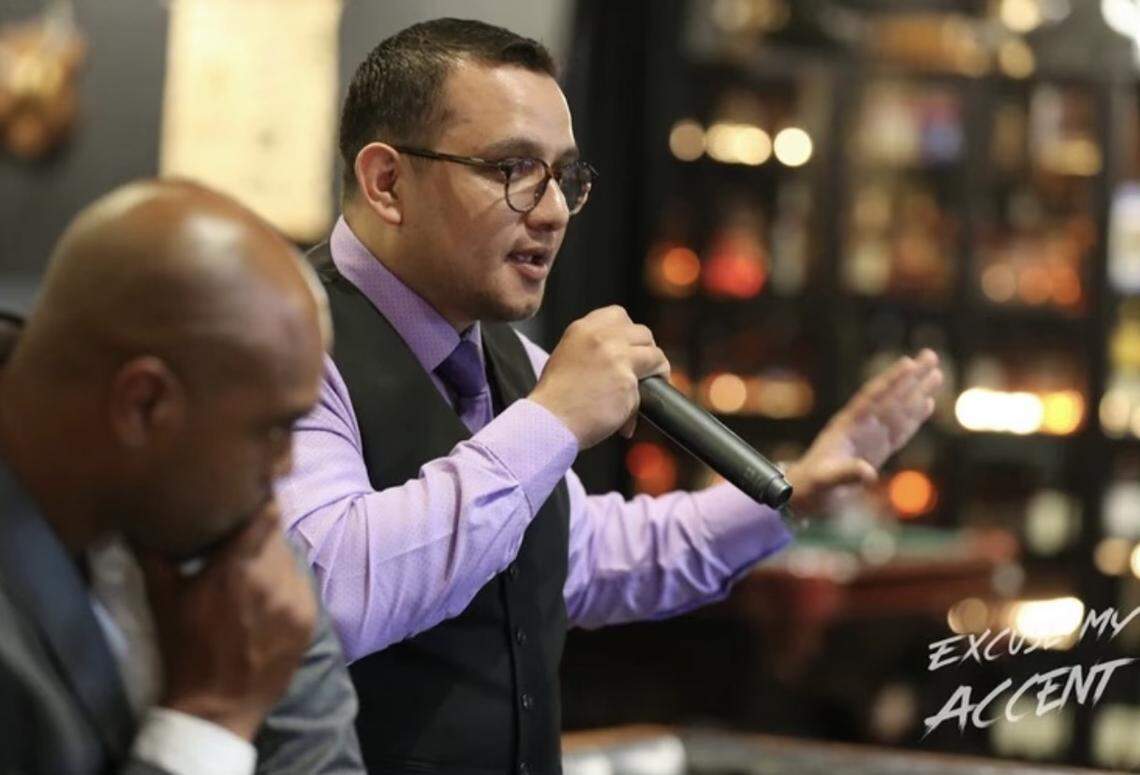 “Bring Them Home” producer Rob Walker, left, and deported veteran Daniel Torres at a screening in San Francisco.