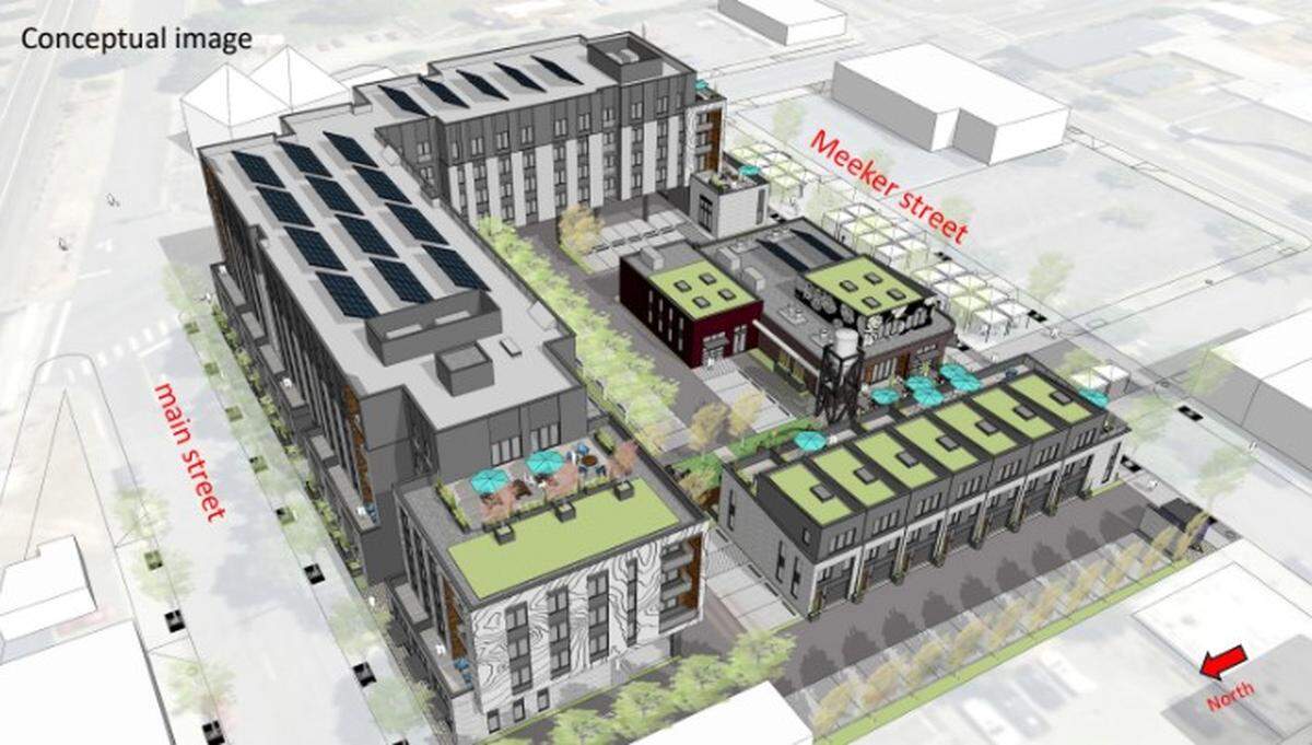 Early conceptual renderings give a rough idea of what the Palindrome Communities mixed-use project in downtown Puyallup could look like.