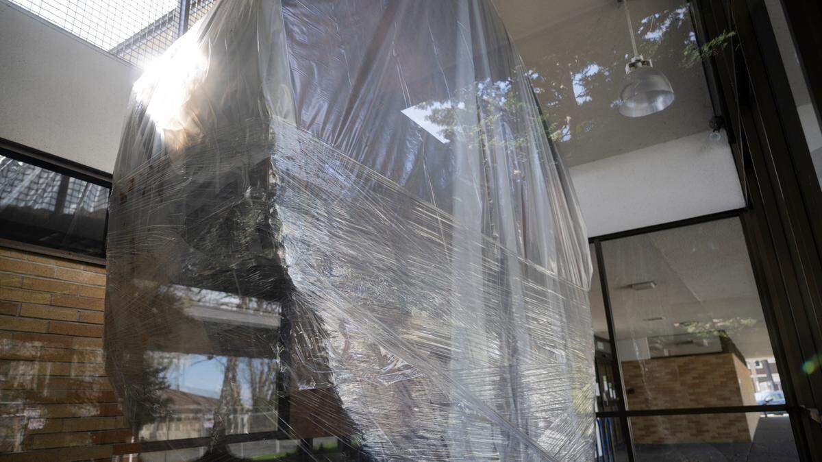 The Big One, a historic Douglas fir tree on display at the Lakewood library from 1965 until it closed to the public in 2022, is wrapped up and ready to be transported to its new home at Fort Steilacoom Park on Wednesday, March 13, 2024, in Lakewood, Wash.