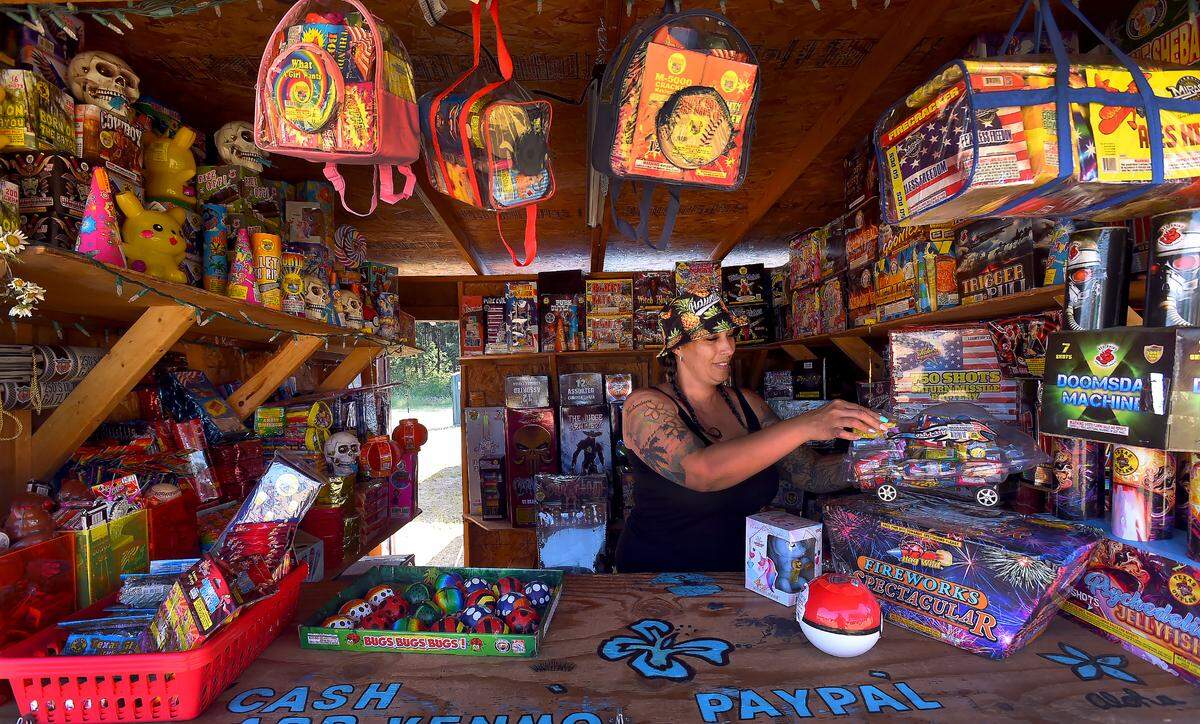 Overseeing the family’s fireworks stand at the Nisqually Indian Reservation on Wednesday, June 28 Nohealani Herrera has been involved with the business in some capacity since her youth. With the stand’s naming after the Hawaiian term for family, “Ohana”, she stressed the importance of including tribal youth in all of the 45 featured fireworks stands this, and every year. Now open, they are located in the Nisqually Tribal Community along Yelm Highway SE just east of the Yelm Highway SE roundabout.