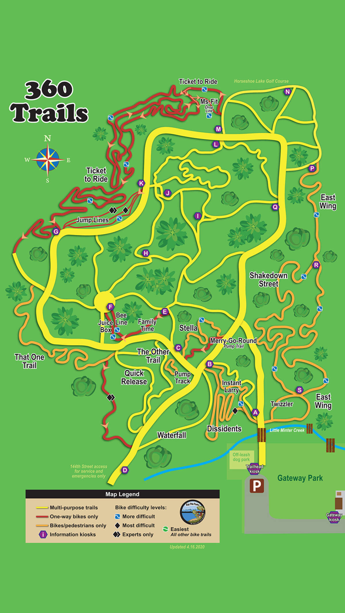 A map of 360 Trails, a forested trail system used by hikers, runners, mountain bikers, dog walkers and more on the northern end of the Key Peninsula.