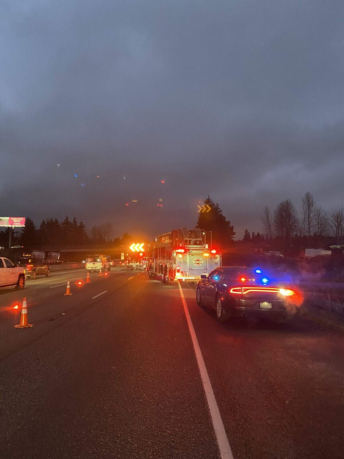 A man driving a tow truck was killed Tuesday morning on Interstate 5 in Milton in a collision with a semi truck. The driver of the semi truck was arrested on suspicion of driving under the influence.