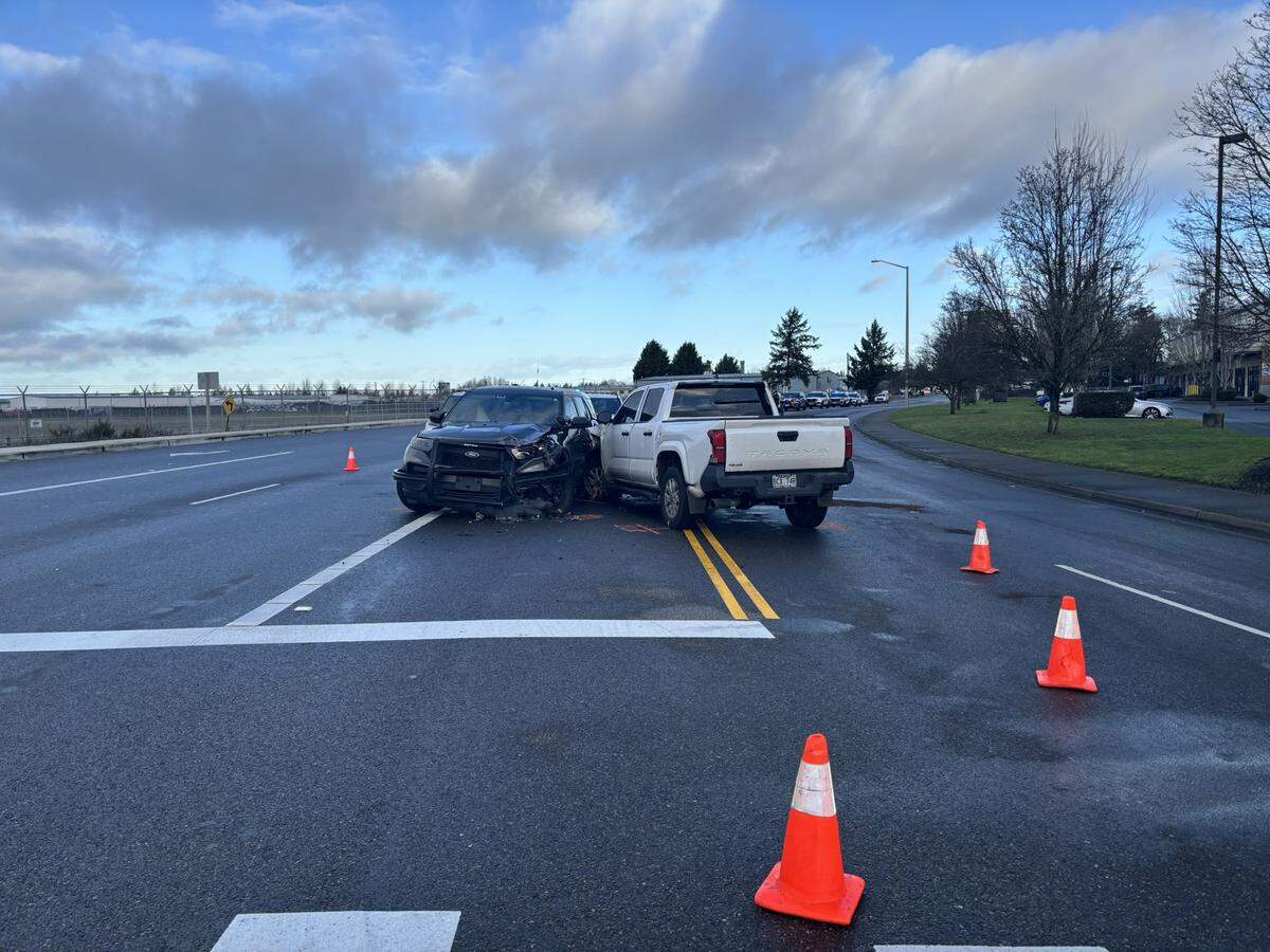 A Washington State Patrol sergeant was injured Wednesday, Dec. 17, 2025, in Parkland when a pickup truck driver collided with his patrol car. The sergeant was taken to a hospital in stable condition.