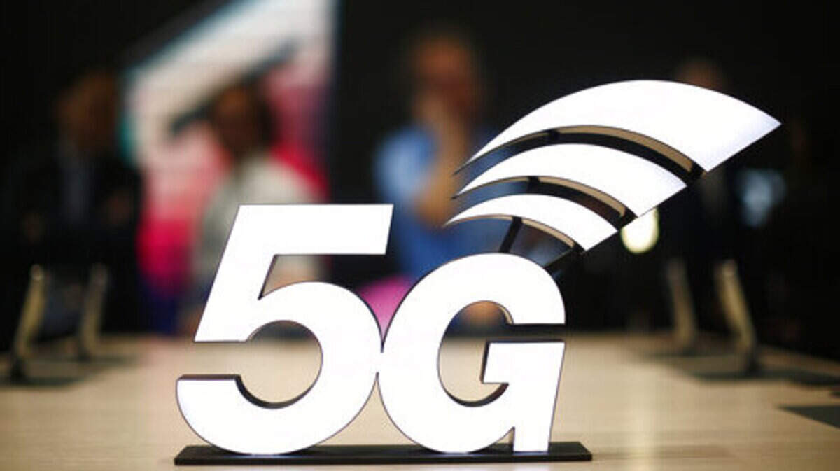 FILE - This 2019 file photo shows a banner of the 5G network is displayed during the Mobile World Congress wireless show, in Barcelona, Spain.