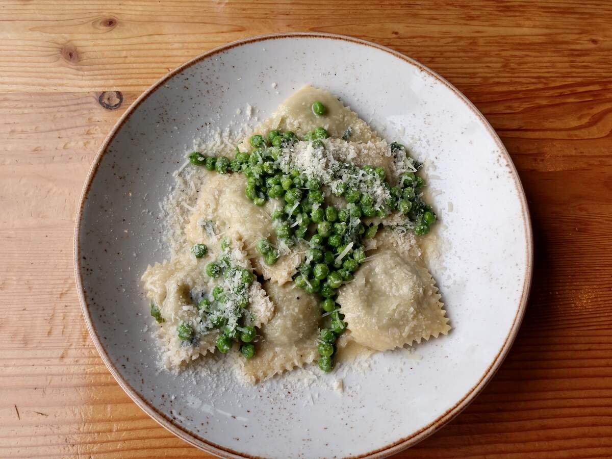 Primo Grill’s ravioli with peas and mascarpone cheese.