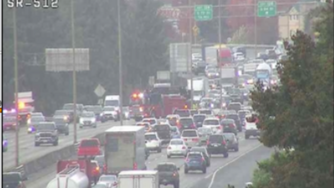 Vehicle strikes I-5 barrier ‘multiple times,’ causing backups, WSP says
