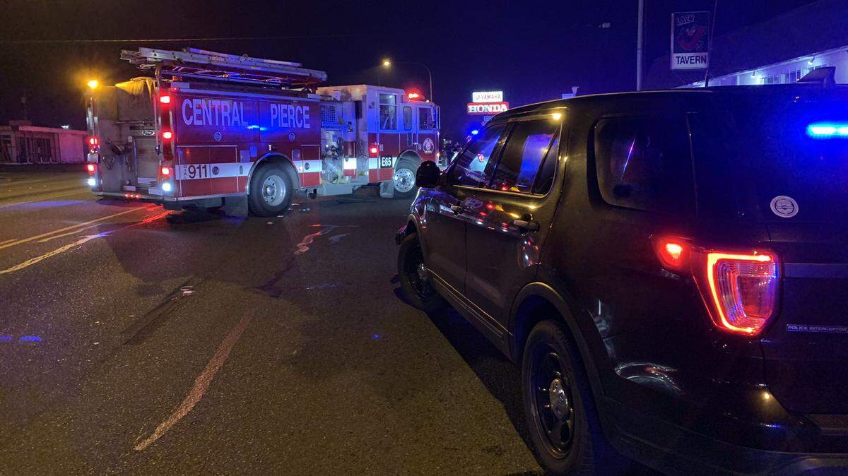 Emergency staff respond to a 2021 pedestrian fatality in Spanaway, Wash.