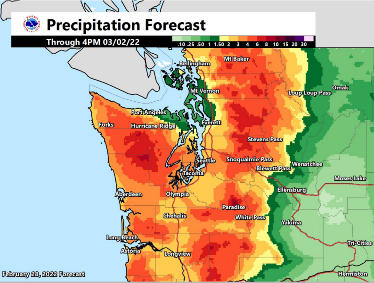 An extended period of rainfall is expected across much of Western Washington this week as several systems move through, according to the National Weather Service.