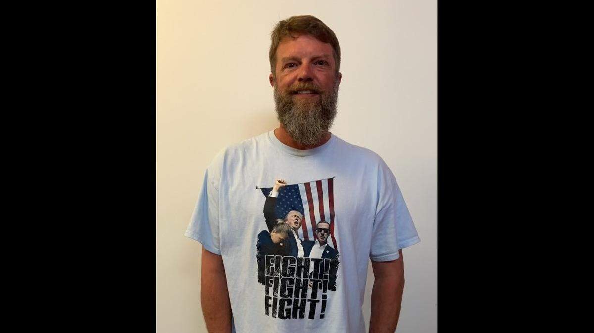 Dave Wick in the shirt he was wearing when a server and manager asked him to leave the Tacoma restaurant, the Hob Nob, on Thursday, Oct. 24, 2024.