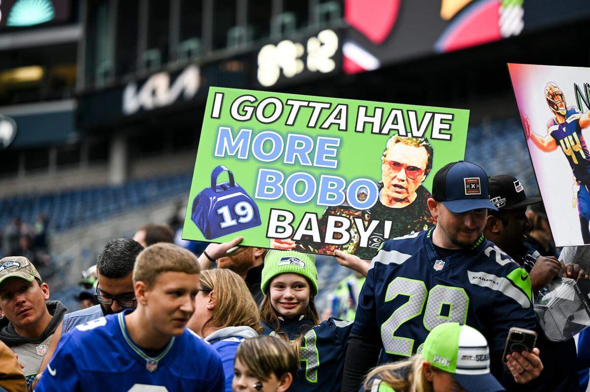 Fans cheer before the game between the Seattle Seahawks and the Arizona Cardinals at Lumen Field, Sunday, Oct. 22, 2023, in Seattle, Wash. 
