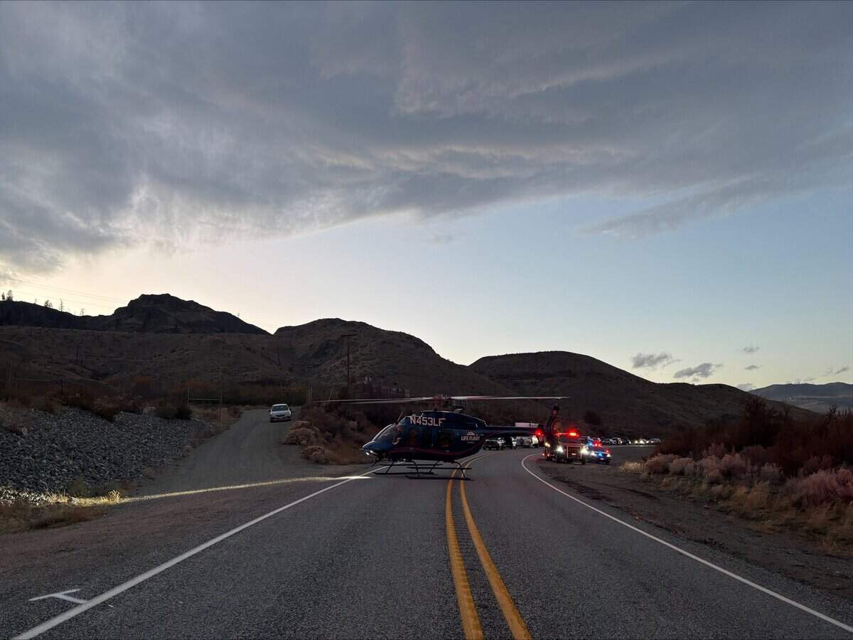 A serious injury, two-car collision blocked state Route 153 for hours on Monday, Nov. 10, 2025 near Pateros, Wash.