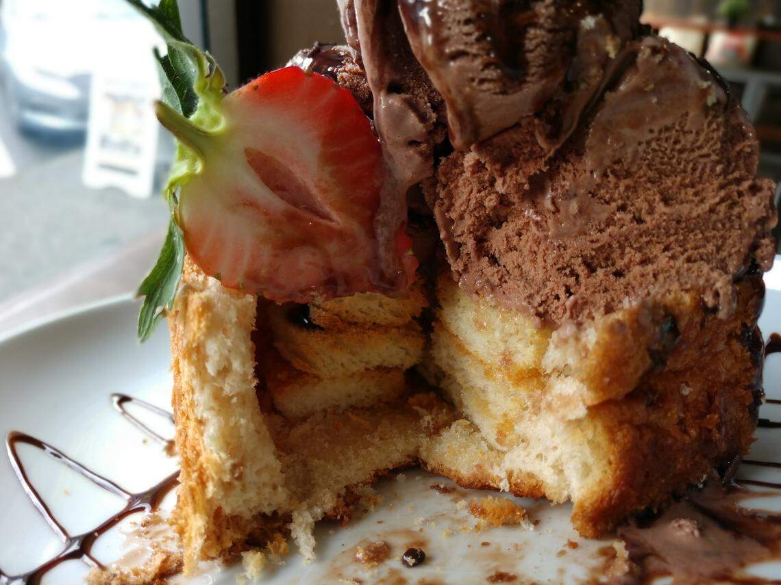 The inside view of a brick toast from Infinitea Cafe in downtown Tacoma.