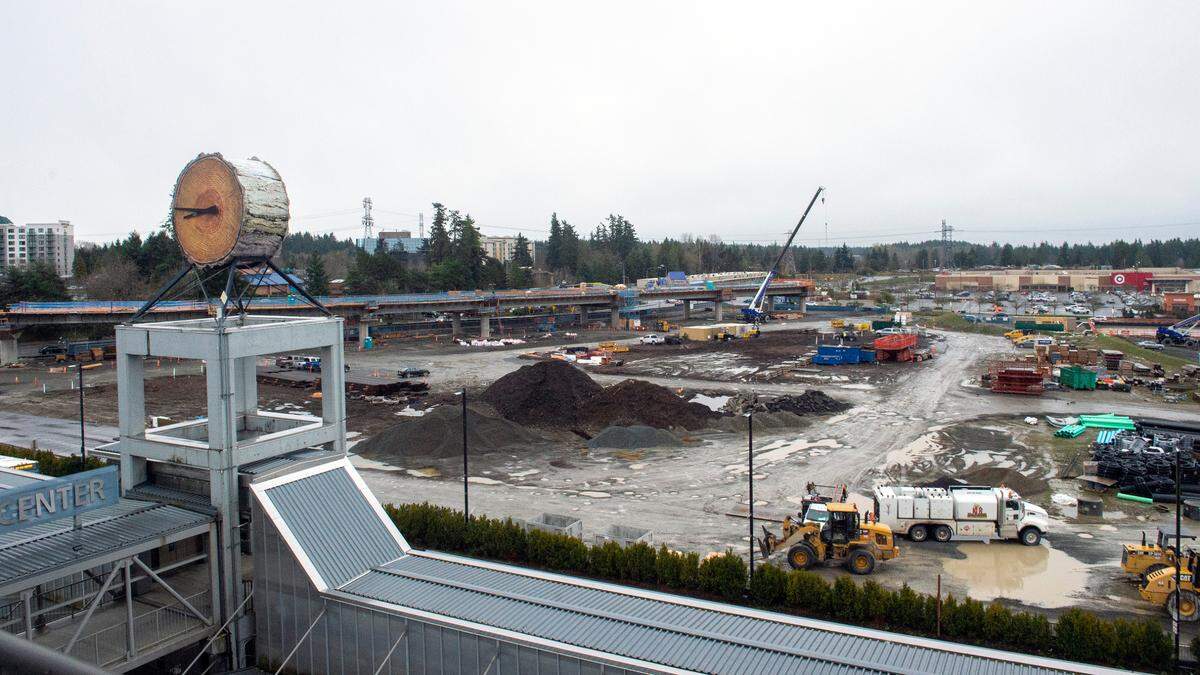 From the top of the Federal Way Transit Center parking garage, a visitor can get an overview of the new station — the most southerly on the line until 2032 — as well as a 500-stall expansion of the parking garage to the west. The line extends 400 feet south of the station and over South 320th Street to become what engineers call tail tracks. That portion allows trains to switch tracks if needed.