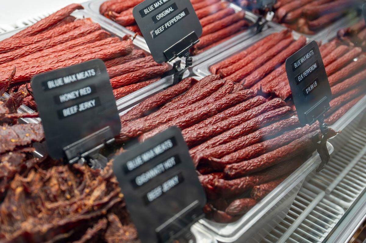 Blue Max Meats specializes in fresh cuts, as well as frozen packs of just about any meat you can imagine, but the housemade smoked goods are huge sellers, including jerky, pepperoni and sausages.