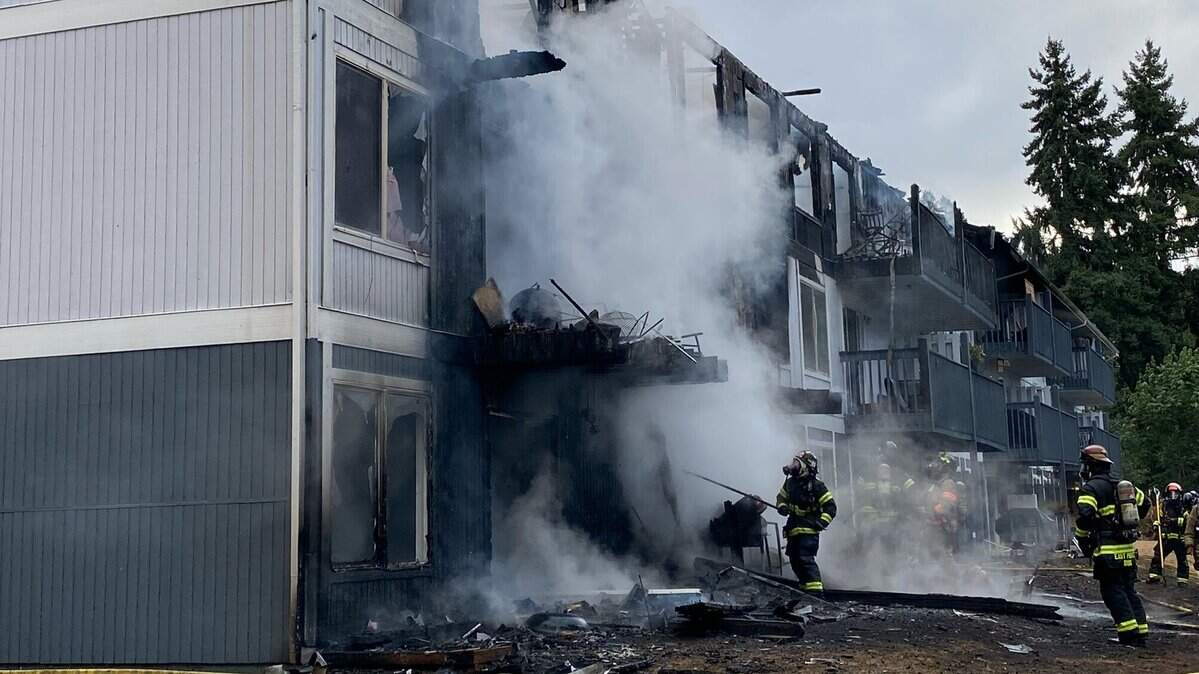 East Pierce Fire & Rescue respond to an apartment fire in Edgewood that burned at least 10 units in the apartment complex and sent one resident to the hospital on Aug. 31, 2021.