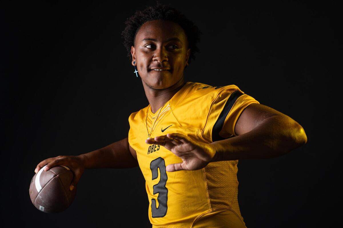 Lincoln High School quarterback Gabarri Johnson photographed in Tacoma, Wash., on Monday, Aug. 31, 2020.